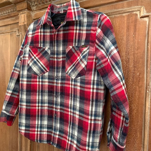 Volcom Boys Workwear Plaid Quilted Lined Shacket Red/ Blue Size Small - Picture 5 of 16